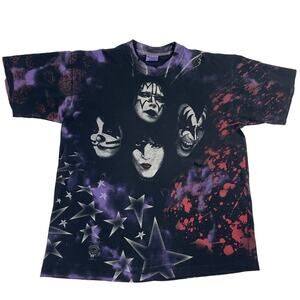Vintage Kiss Alive Worldwide Tour 96/97 90s Tie Dye All Over Print Shirt Size XL